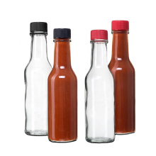 Factory sale kitchen empty 3oz 5oz 8oz round hot sauce glass bottles with black and red cap